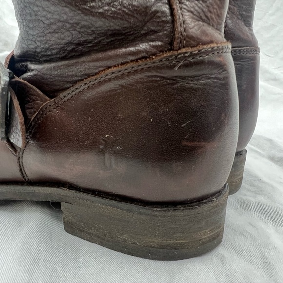 Frye harness buckle strap brown leather mid calf boots moto riding motorcycle 7B - Picture 9 of 16